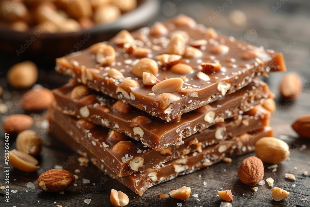 Close up caramel with peanuts. Generative AI Close up caramel with peanuts. Generative AI