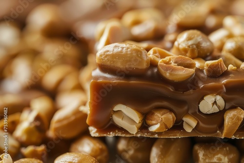 Close up caramel with peanuts. Generative AI