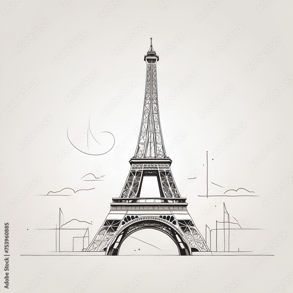 minimalist line art design of the Eiffel Tower, using simple shapes and negative space