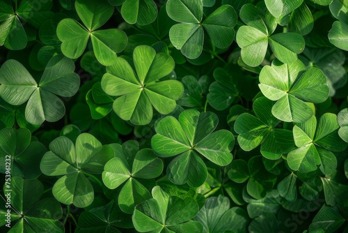 Fresh green clover leaves as background. St. Patrick's Day. Generative AI