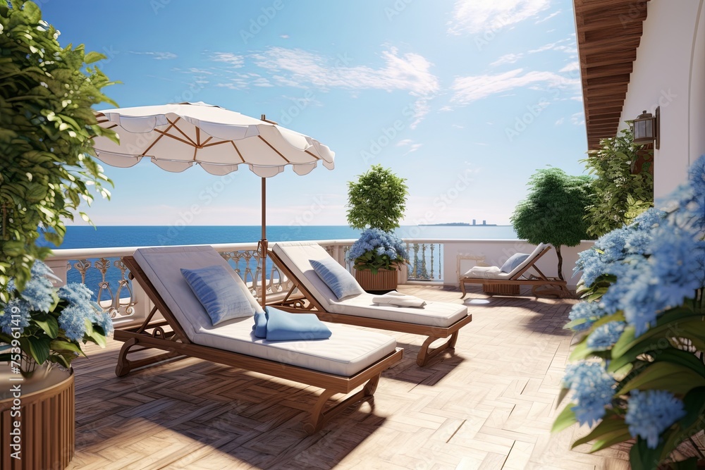 Mediterranean Seafront Balcony: Sun Loungers Bliss