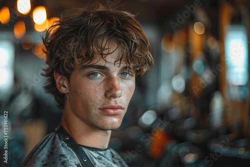A detailed portrait of a young man with tousled brown hair, freckles, and a piercing gaze
