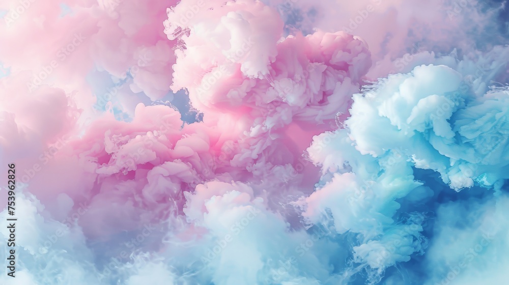 Pastel pink and blue cotton candy clouds texture background.