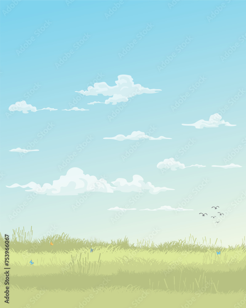 Nature landscape spring season flat design vector illustration. Pastel environment concept vertical template have blank space.