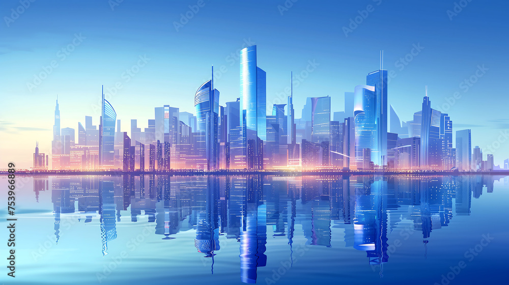 Modern skyscrapers in futuristic smart city.