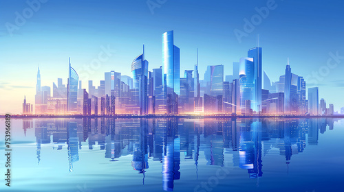Modern skyscrapers in futuristic smart city.
