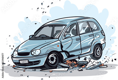 High Quality Vector Graphic Depicting a Car Crash Involving a Texting Driver