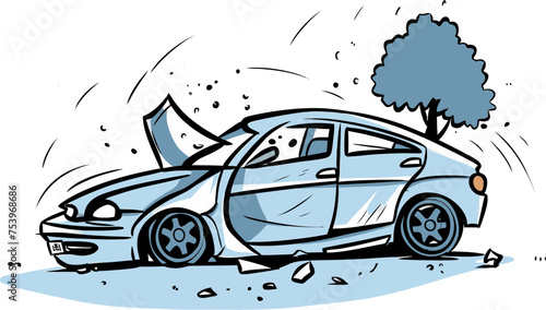 Detailed Vector Graphic Illustrating a Car Accident on a Busy Urban Street