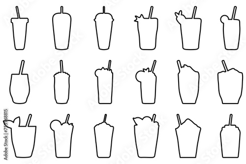 Ice blend outline icon set. Drink vector