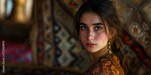 Portrait of a young woman with traditional patterns © John Meta