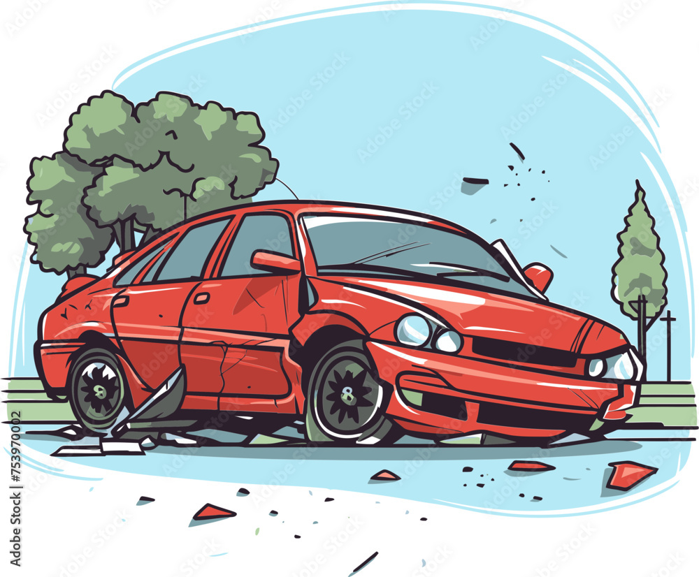 Realistic Vector Drawing of a Car Accident Involving a Pedestrian Hit and Run