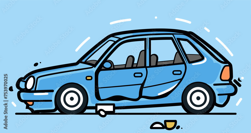 Detailed Vector Graphic Depicting a Car Accident Reconstruction Using 3D Models