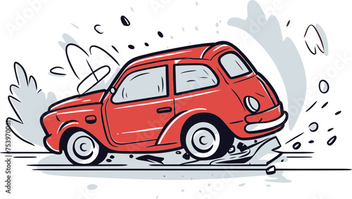 Detailed Vector Illustration of a Car Accident with Airbags Deployed and Smoke Rising