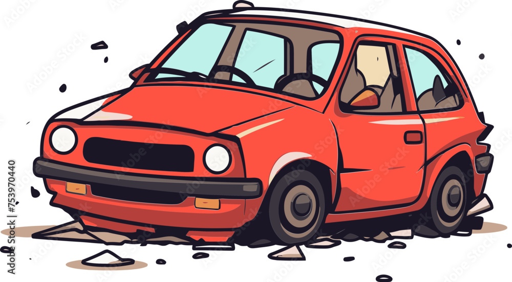 Vector Illustration of a Car Accident with Witnesses and Emergency Response