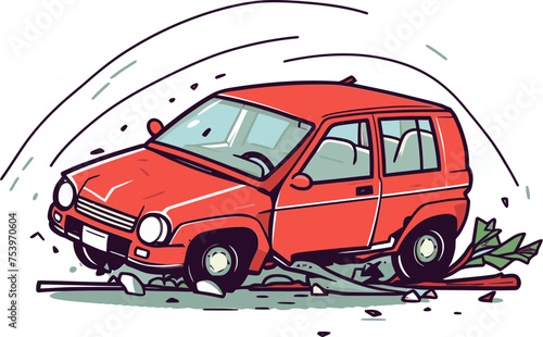 Dramatic Vector Drawing of a Car Accident Resulting from Road Rage