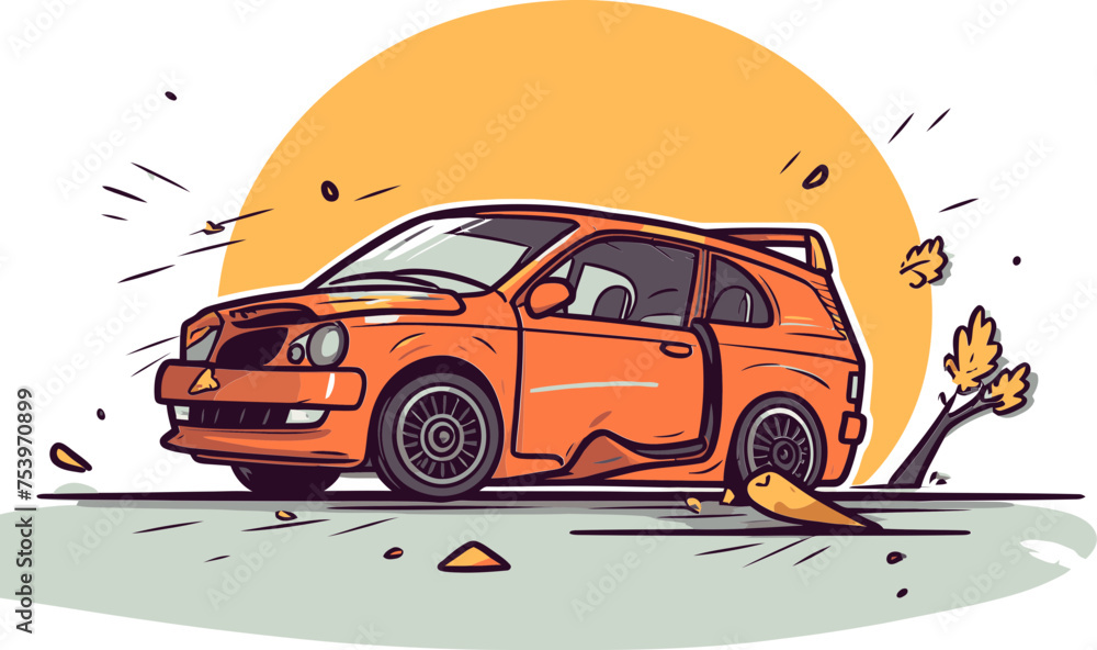 Vector Illustration of a Vehicle Collision Involving a Bicycle