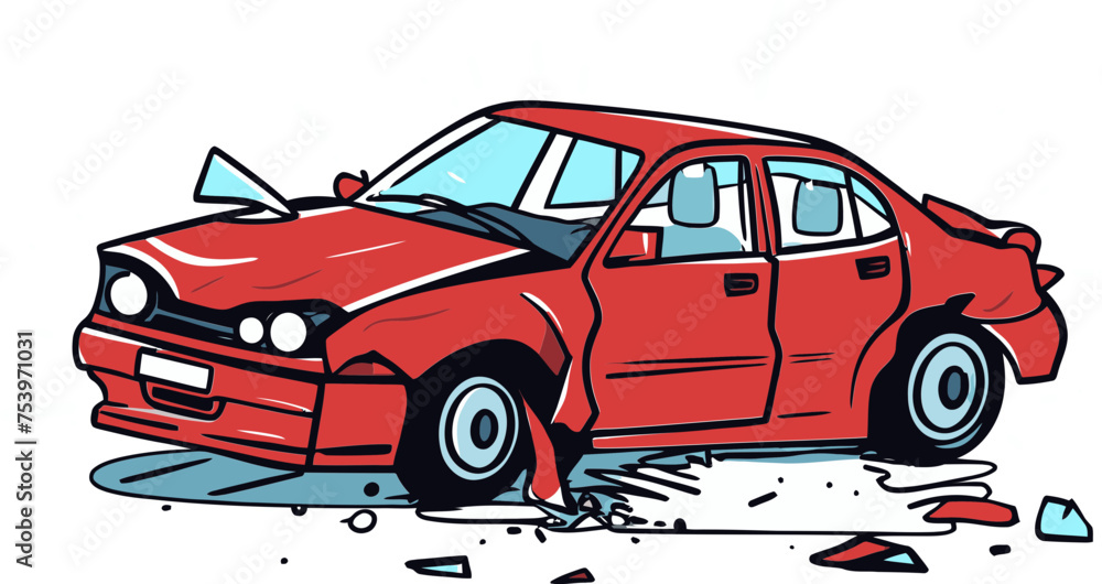 Vector Art Depicting a Car Accident at a Coastal Cliff Edge