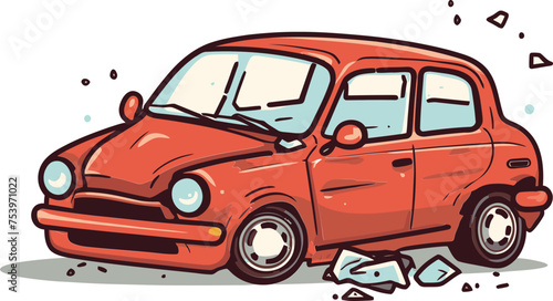 Vector Illustration Showing a Car Collision Into a Parked Vehicle