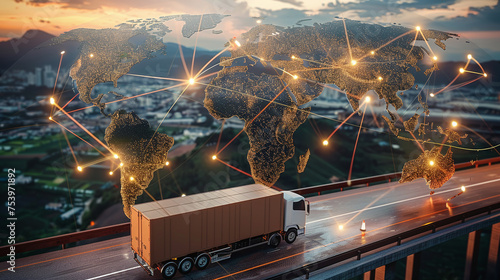 truck on the road, global logistics, concept of international transportation, connections, logistics