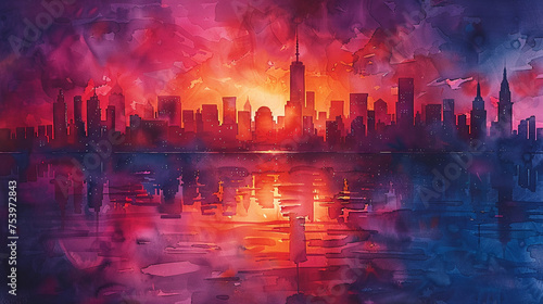 watercolor painting of a city skyline by Jakob Gauermann © Imran