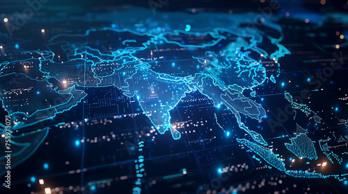 Global network digital map concept and connected cyber technology background.