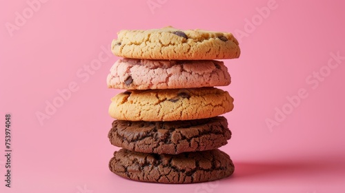 Pile of biscuits on the pink background. Generative AI