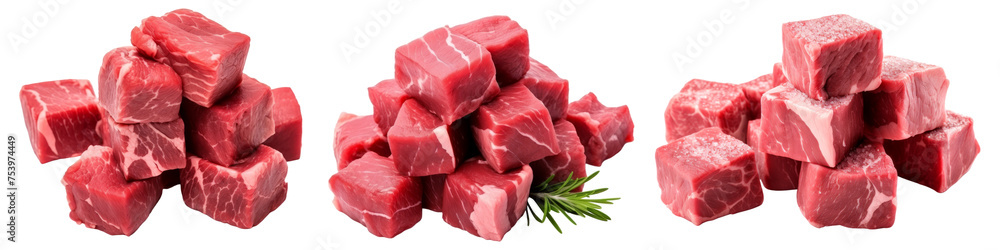Cubes of Raw Beef Isolated on transparent background, (PNG). Cubes of Raw Beef Isolated on transparent background, (PNG).
