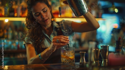 Woman making cocktail. Generative AI