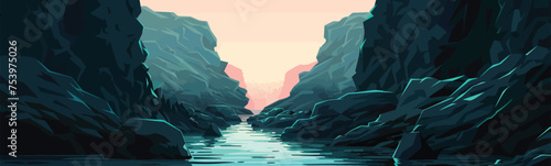 A canyon with a river isolated vector style photo