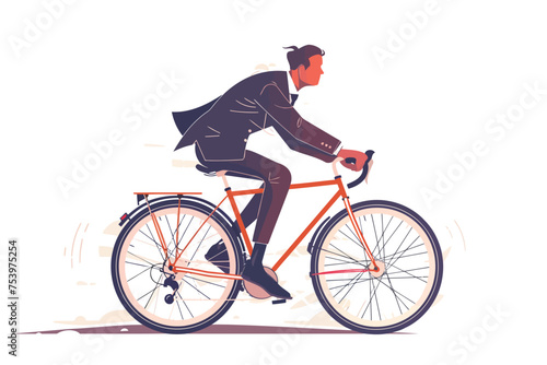 Man in a suit riding bicycle dynamic shot isolated vector style