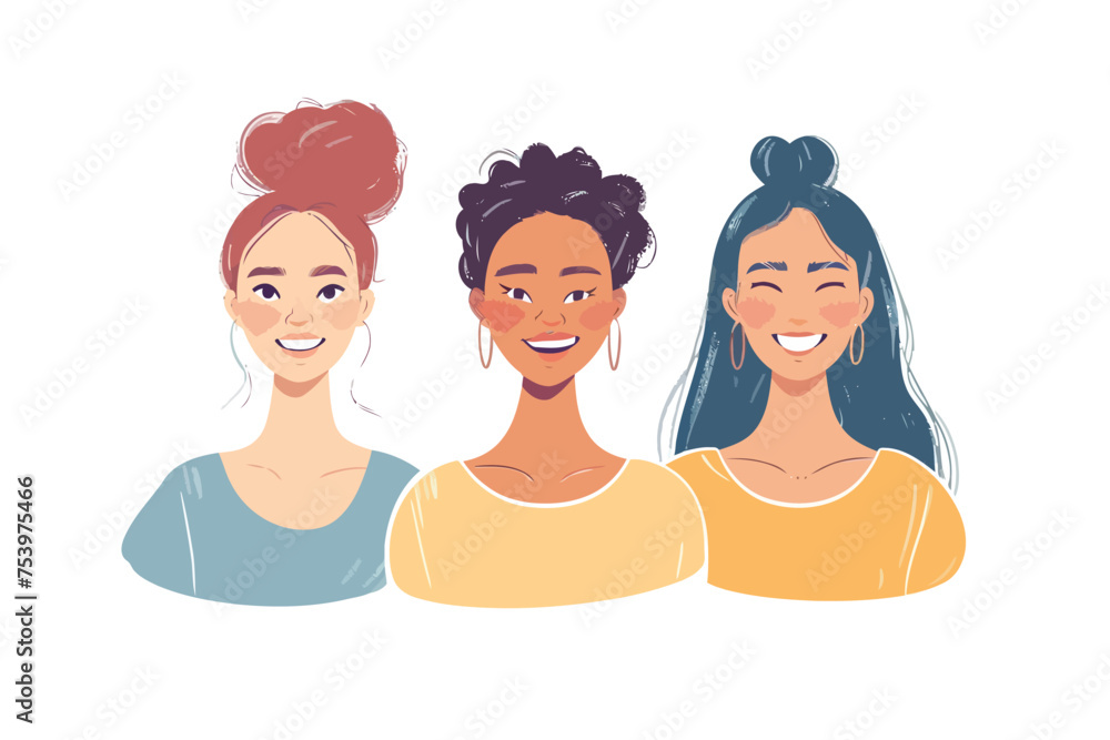 three smiling women isolated vector style three smiling women isolated vector style