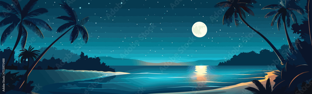 tropical beach at night isolated vector style