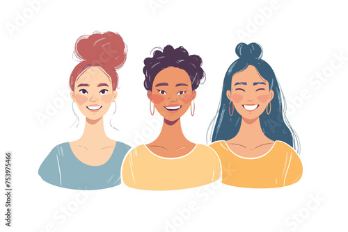 three smiling women isolated vector style