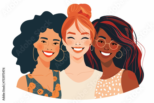 three smiling women isolated vector style