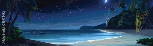 tropical beach at night isolated vector style