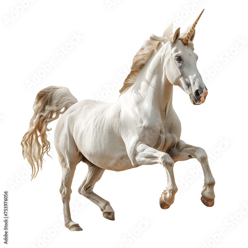 Graceful White Unicorn in Full Gallop - Transparent