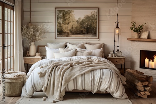 Cottagecore Bliss: Ticking Stripe Layers in Inspirational Bedroom Decor photo