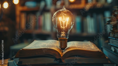 A burning lamp above a book for a symbol of intelligence and ideas. Generate AI image