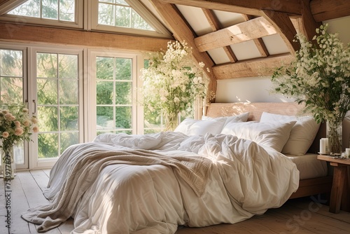 Cottagecore Inspired Bedroom Inspirations: Wooden Beams and White Linens Harmony photo