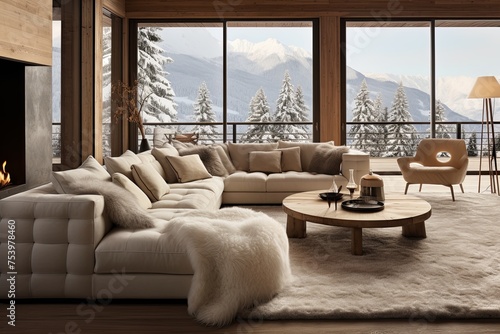 Cozy Chalet Living Room Inspiration: Sheepskin Rugs & Warm Color Palette