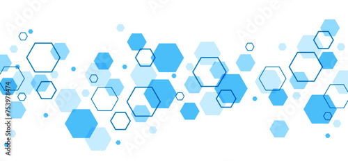 Abstract blue hexagon molecule shape business technology border illustration vector photo
