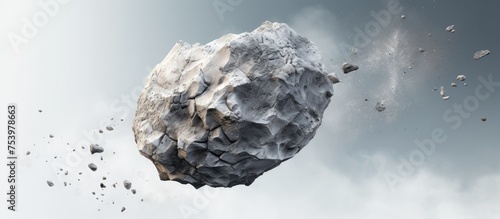 A large rock is seen flying through the air, propelled by unknown forces. The rock appears to be soaring through the sky, defying gravity and moving with great momentum.