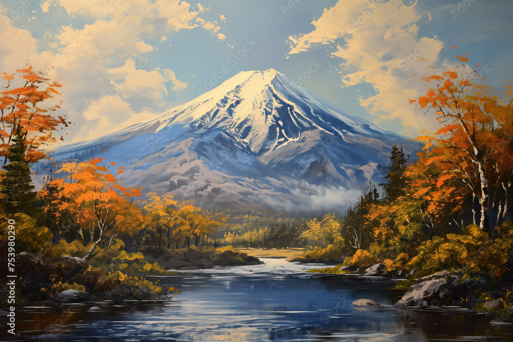 Mountains Scenery Landscape Oil Painting, Artwork, Generative AI