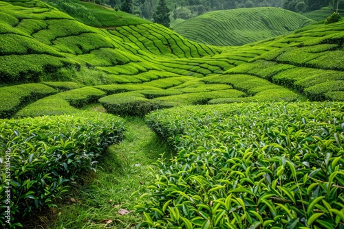 Green tea plantation fields 