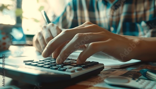 a man calculates taxes using a calculator, bankrupt, loss