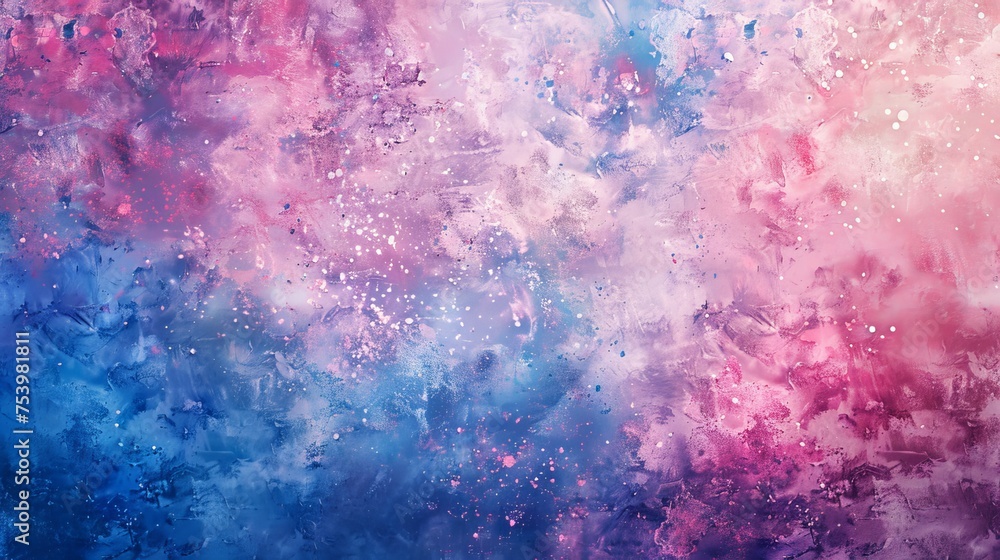 A whimsical pink and blue textured background, evoking a fantastical sky