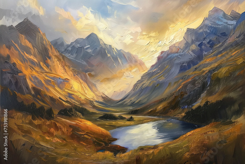 Mountains Scenery Landscape Oil Painting  Artwork  Generative AI