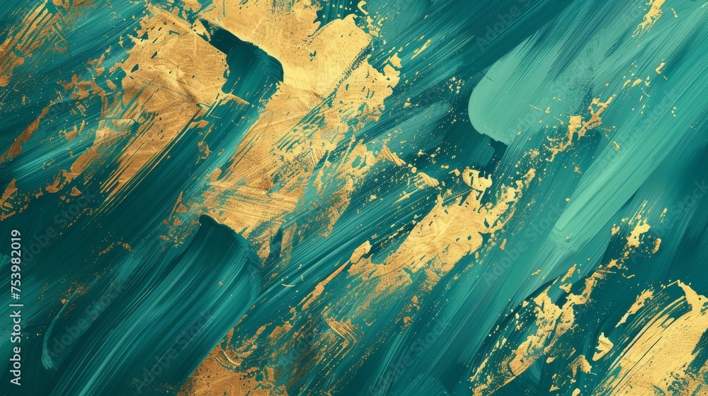 Abstract gold and turquoise brush strokes background