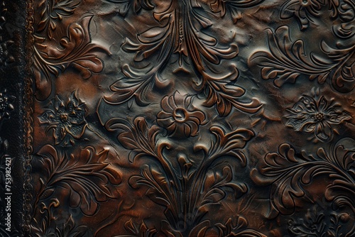 The detailed texture of an old leather book cover