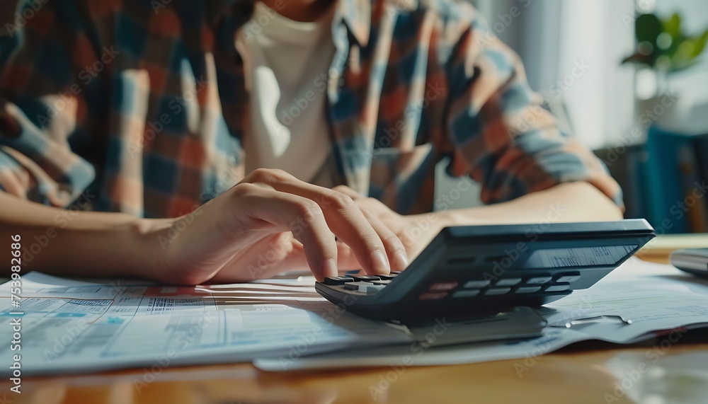a man calculates taxes using a calculator, bankrupt, loss a man calculates taxes using a calculator, bankrupt, loss